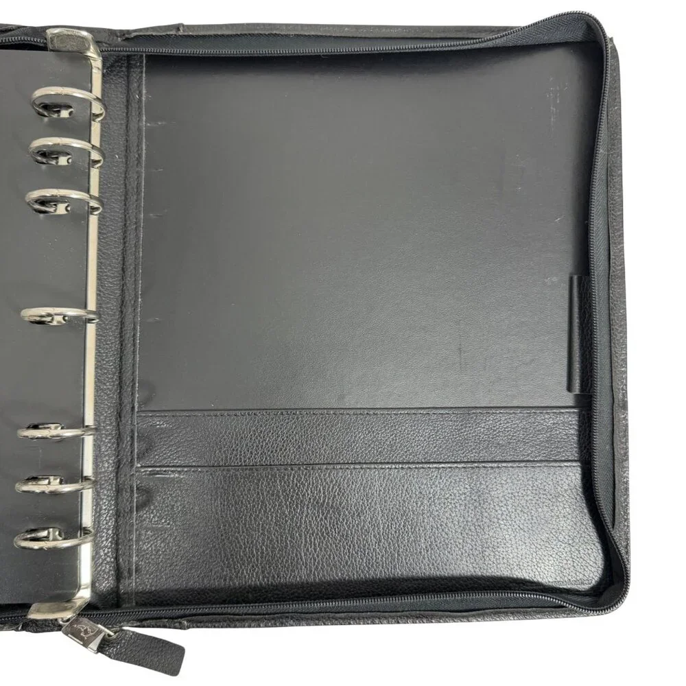 Vintage Franklin Quest Covey Classic Black Leather Large 7 Ring Zip Binder